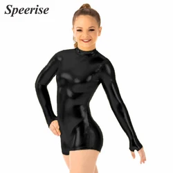 Woman Shiny Metallic Spandex Sexy Costumes Dancing Back Zipper Flat Angle Dance Wear Rhythmic Gymnastics Clothing Leotard Ballet