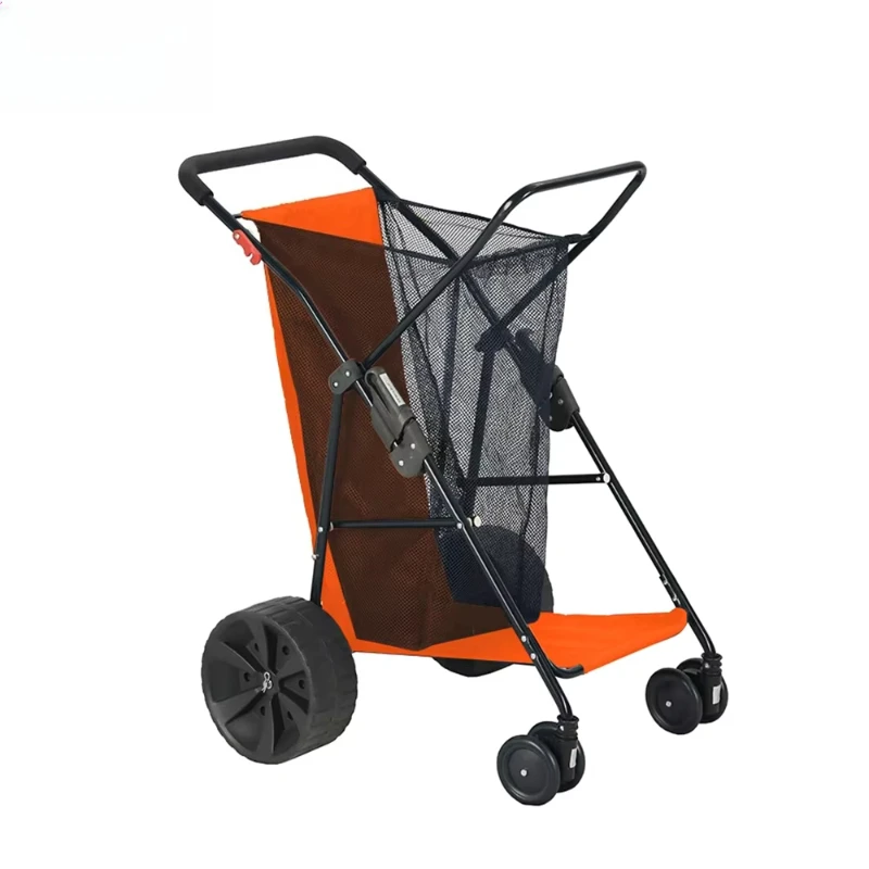 

Portable four-wheel folding camping trolley, large capacity mesh, suitable for outdoor adventure