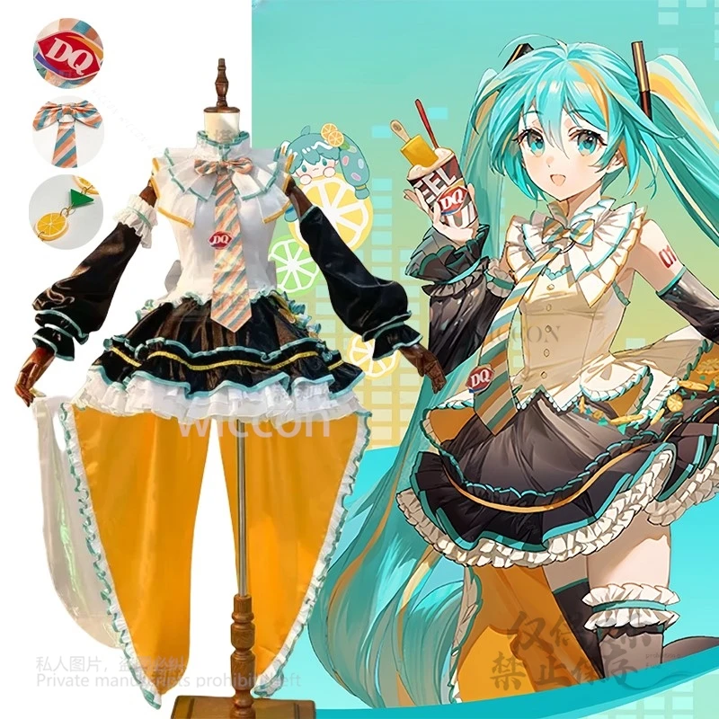 

Anime Mikuuu Cosplay Costume Wig Bustle Crinoline DQ ice Cream Clothing Full Set Kawaii Women Gilrs Halloween Party Customized
