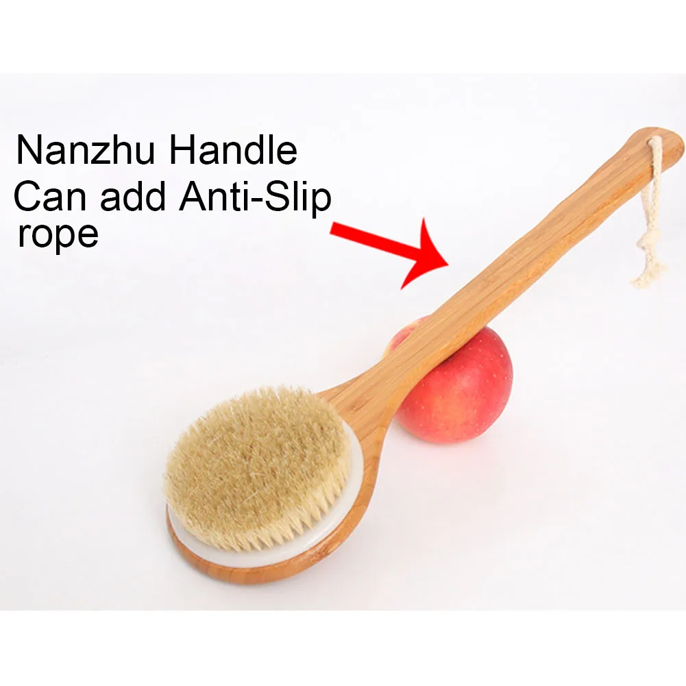 Shower Brush Scrubber Wood Bristles Body Natural Dry Skin Long Handle Bamboo Big Round Head Bath Cleaning Brush Bathing Cleaner