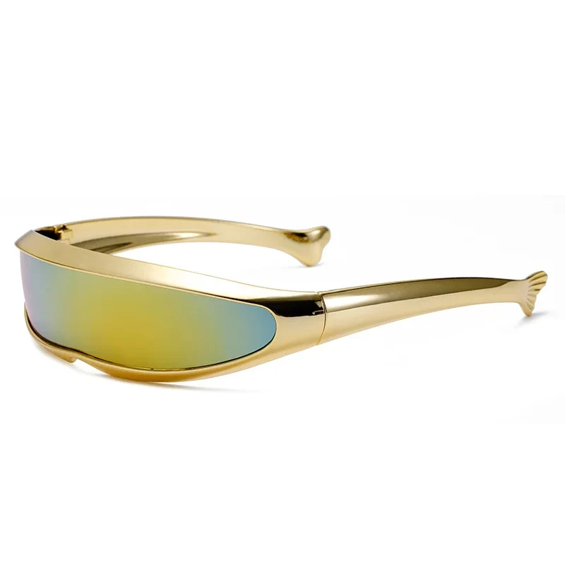 Futuristische Spiegel uit één stuk Gepersonaliseerde Gegalvaniseerde Zonnebril Dames Heren 2024 Y2K Steampunk Goggles Rave Party Bril UV400