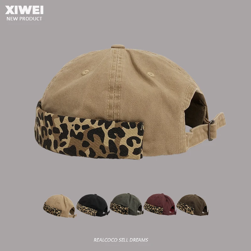 American Retro Leopard Print Yuppie Melon Fur Hats for Men and Women in All Seasons Street Trend Versatile Casual Beanies Cap