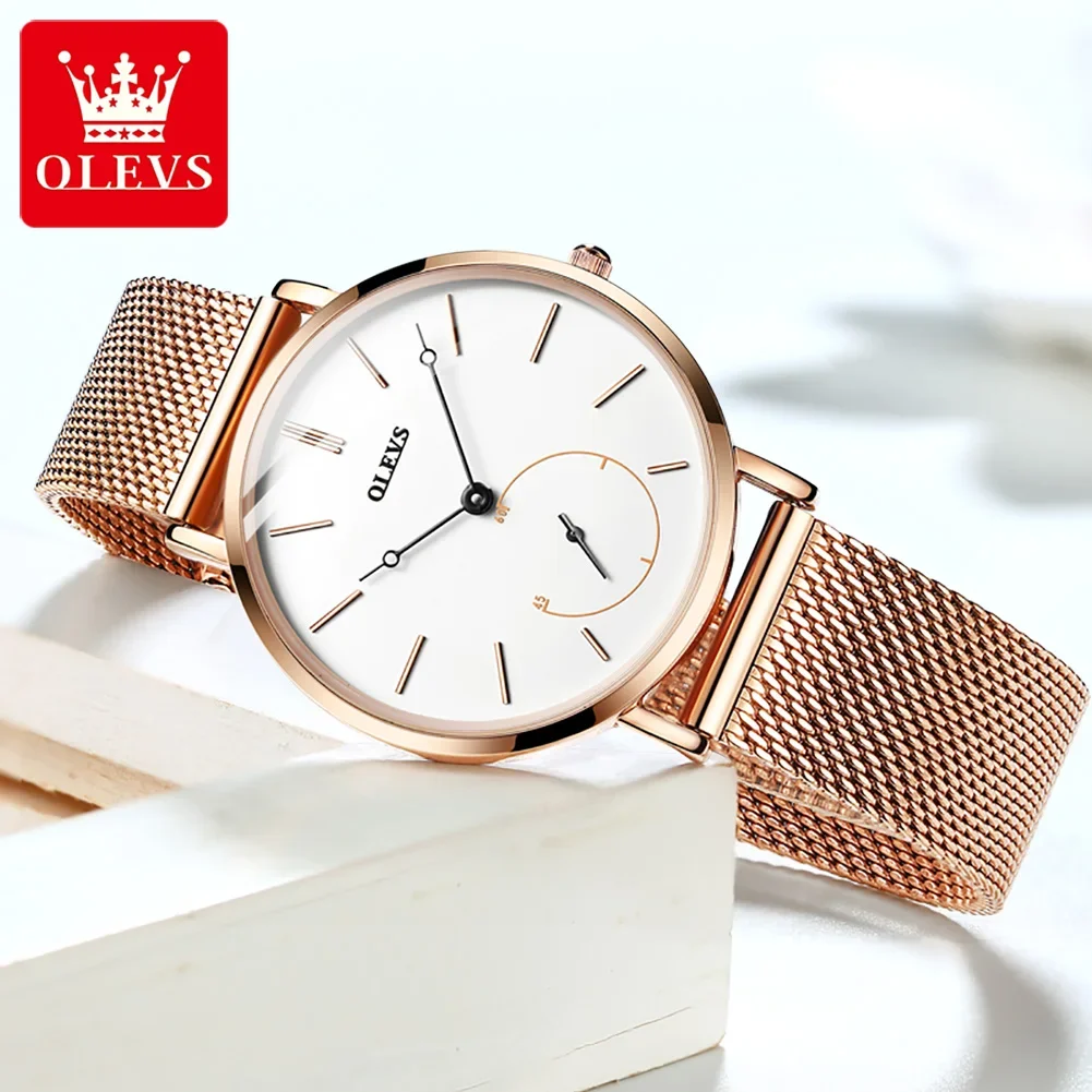 

OLEVS Quartz Watch for Women Luxury Stainless Steel Simple Dial Waterproof Elegant Wristwatches Bracelet Gift Set Reloj De Mujer