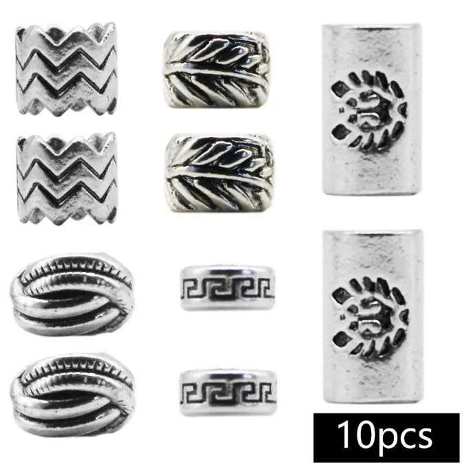 10pcs/set Hair Braid Beard Dreadlocks Beads Beads Metal Tube Spacer Beads  Knife Beads Pendant for DIY Braider Styling Tools New
