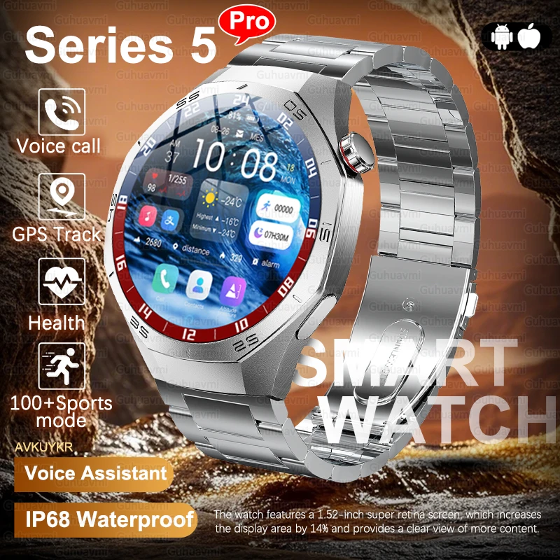 

New Watch Series 5 Pro 1.52" Sapphire HD AMOLED Screen GPS Track Smart Watch Heart Rate Voice Bluetooth Call Smartwatches Men