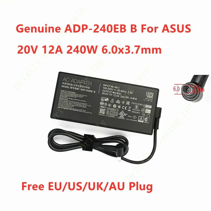 Genuine ADP-240EB B 20V 12A 240W 6.0x3.7mm A20-240P1A AC adapter for Asus ROG 15 rtx2080 ux582lr laptop power supply charger