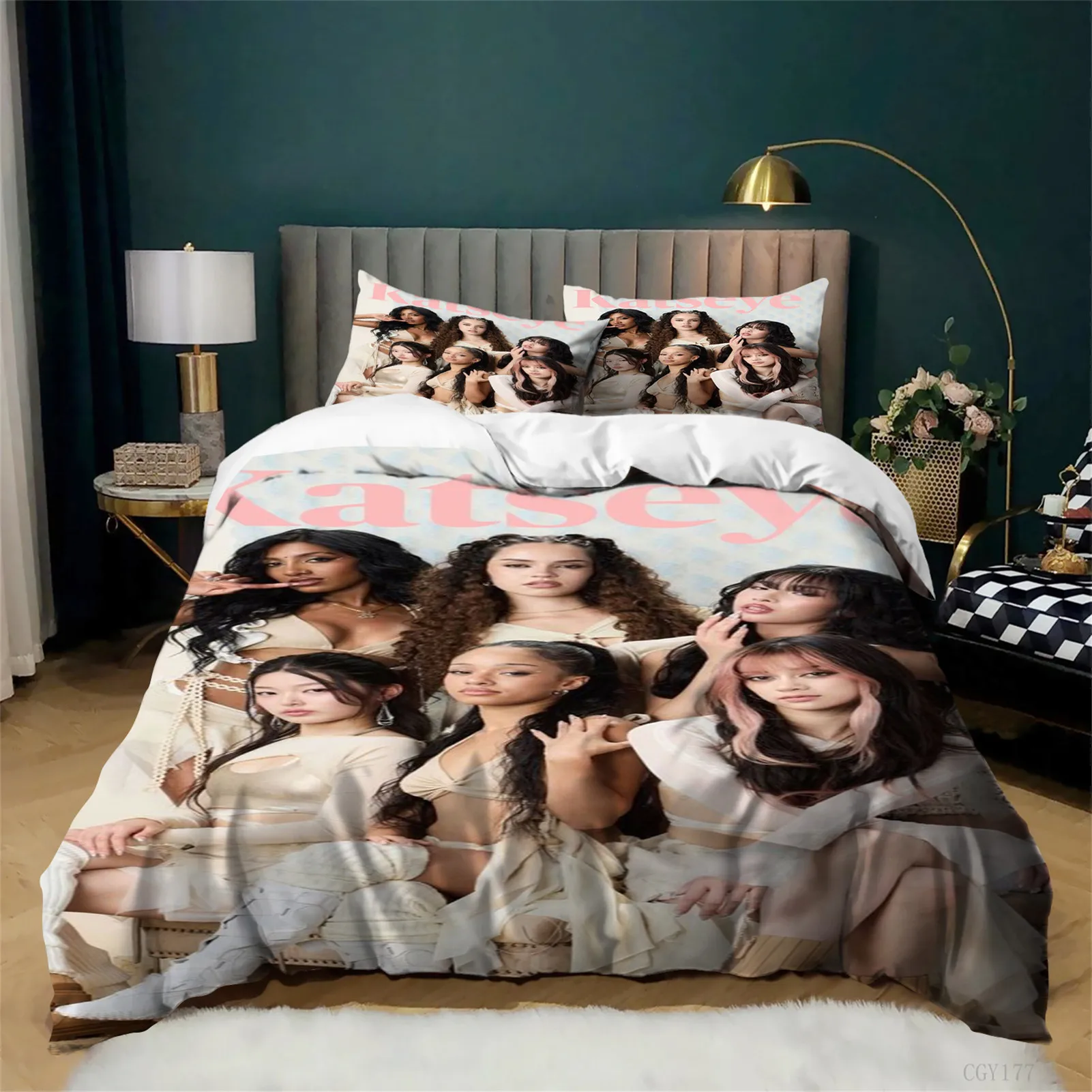 

Легкий комплект постельного белья Katseye: 3D-пододеяльник, 3 предмета, всесезонный, ультрамягкий, для девочек, в стиле K-pop, для декора комнаты