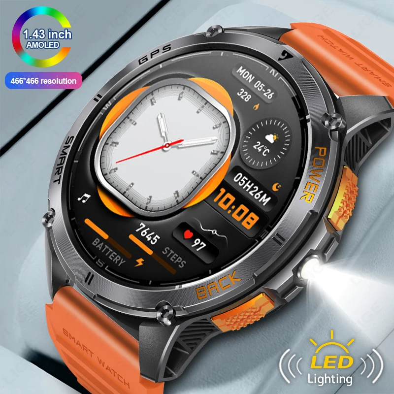 

2025 New GPS Smart Watch 1.43" AMOLED Ultra HD Screen Built-in GPS&Compass Make/Receive Phone Call 530mAh Battery Smart Bracelet