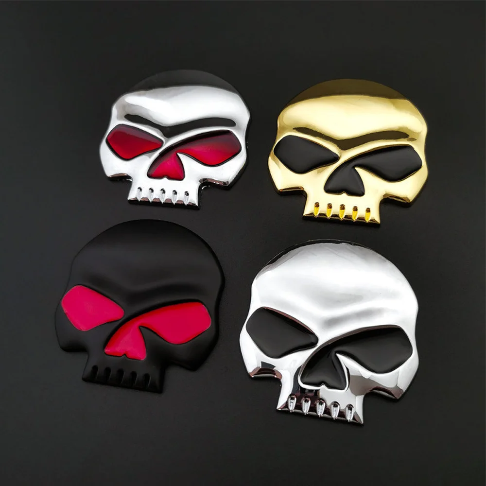 3D Chrome Metal Skull Crossbones Fuel Tank Sticker, Vintage Bike Emblem Decal Fits Harley Bobber, Triumph Bonneville, Ducati
