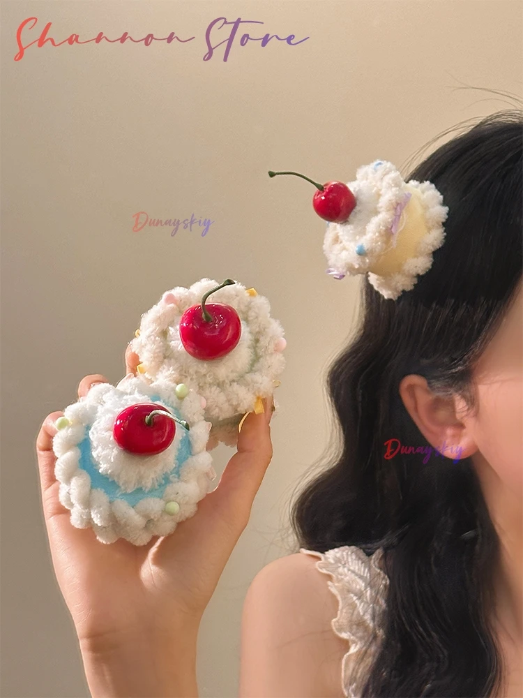 Horquillas para el pelo para niños, diadema de Cosplay, encaje de Lolita, bonito pastel de cereza, Clip para el pelo, regalos de adorno para el cabello Kawaii para mujeres y niñas