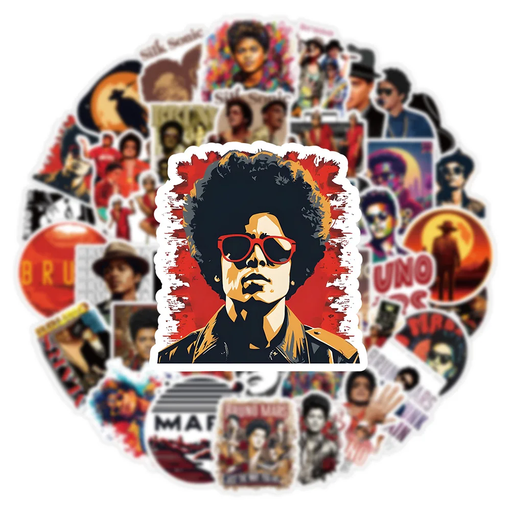 10/30/50PCS Cool Bruno Mars Rap Stickers R&B Singer Sticker Luggage Laptop Phone Guitar Car Biek Skateboard Decals Fans Gift