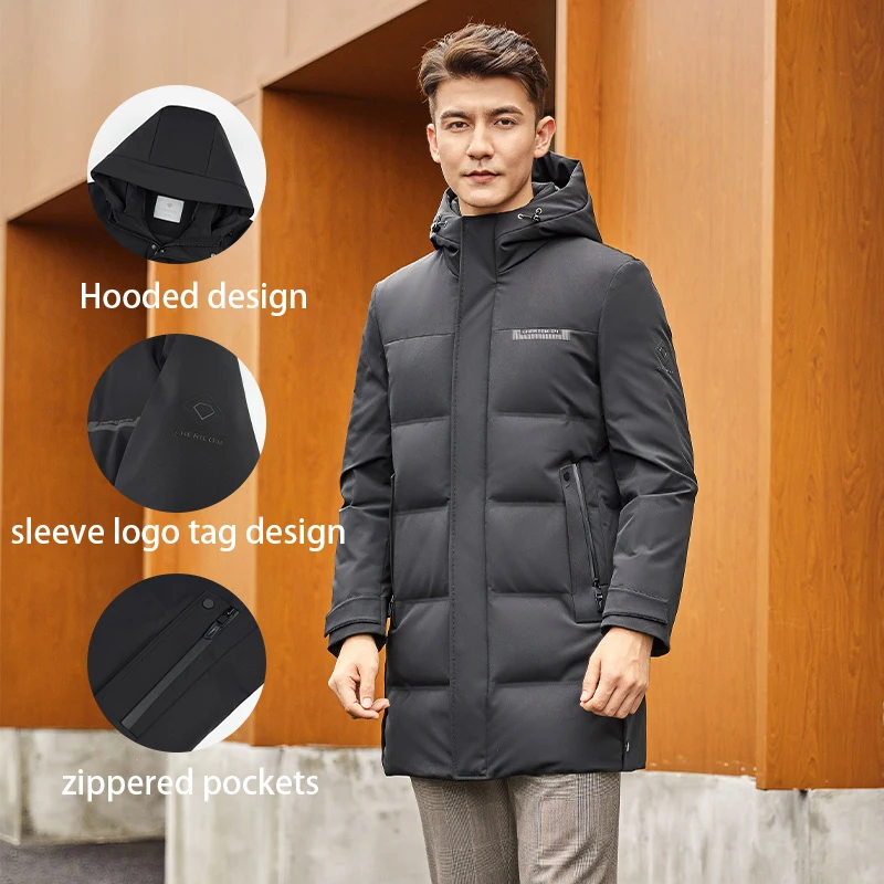 Chericom Thickened Hooded Warm Winter Men's Down Jacket Duck Down Fashion Waterproof Padded Jacket Pocket Casual Overcoat 279623