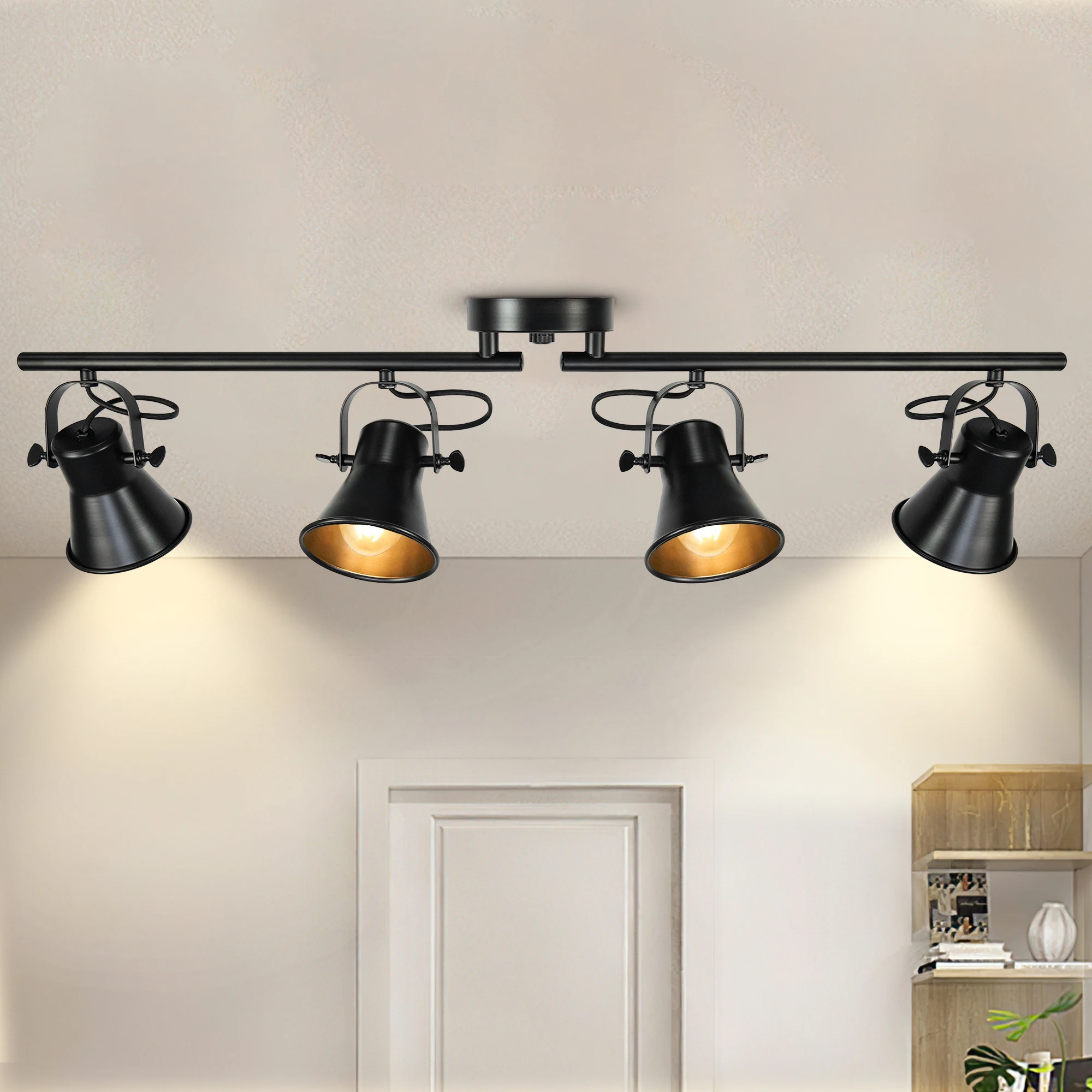 

37inch Track Lighting Fixtures Ceiling 4 Light Large Rustic Farmhouse Track Lights for Kitchen Bar Closet Living Room