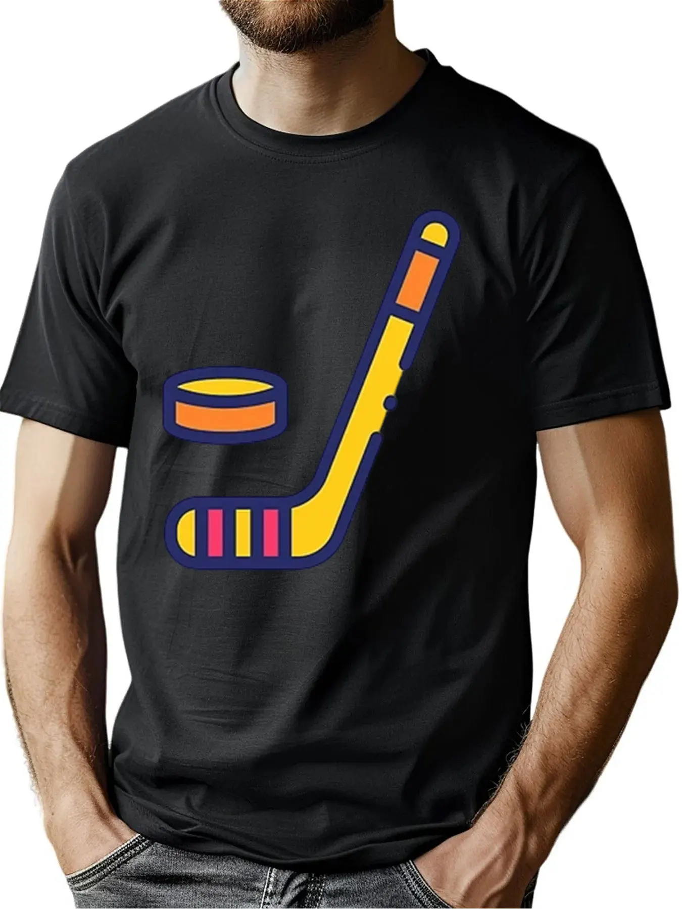 

Men's 100% Cotton Breathable Hockey Stick And Puck Print Tee For Sports Outdoor Activities And Christmas Gift