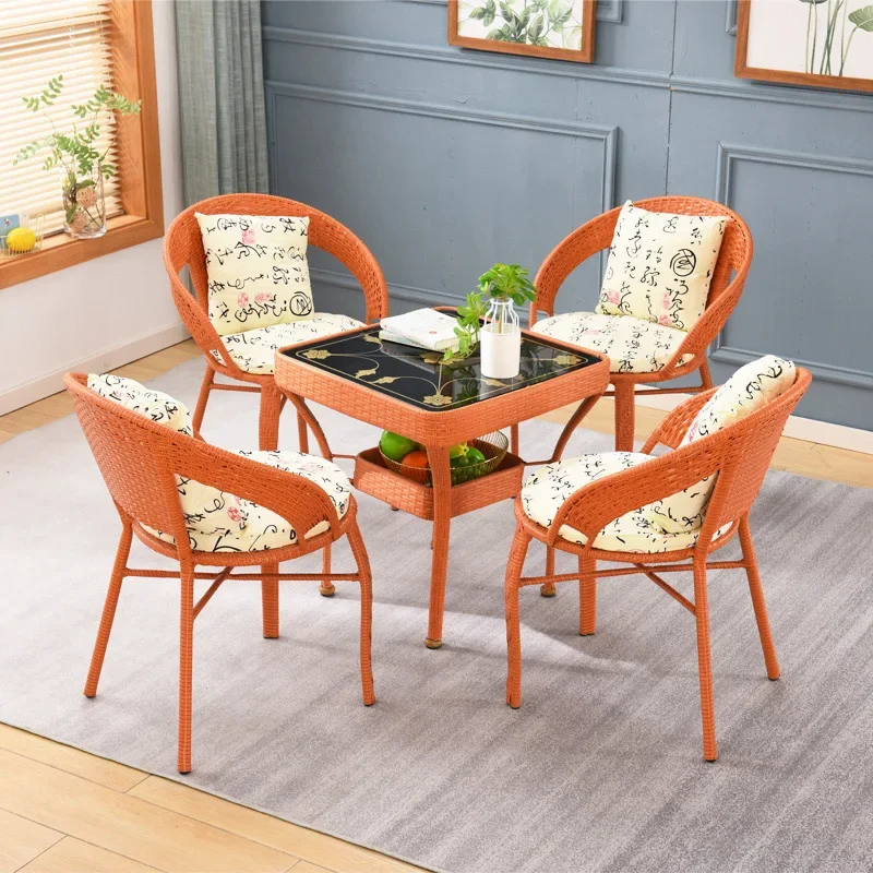 Rattan chair three-piece balcony table and chair small coffee table combination single outdoor Internet celebrity leisure chair