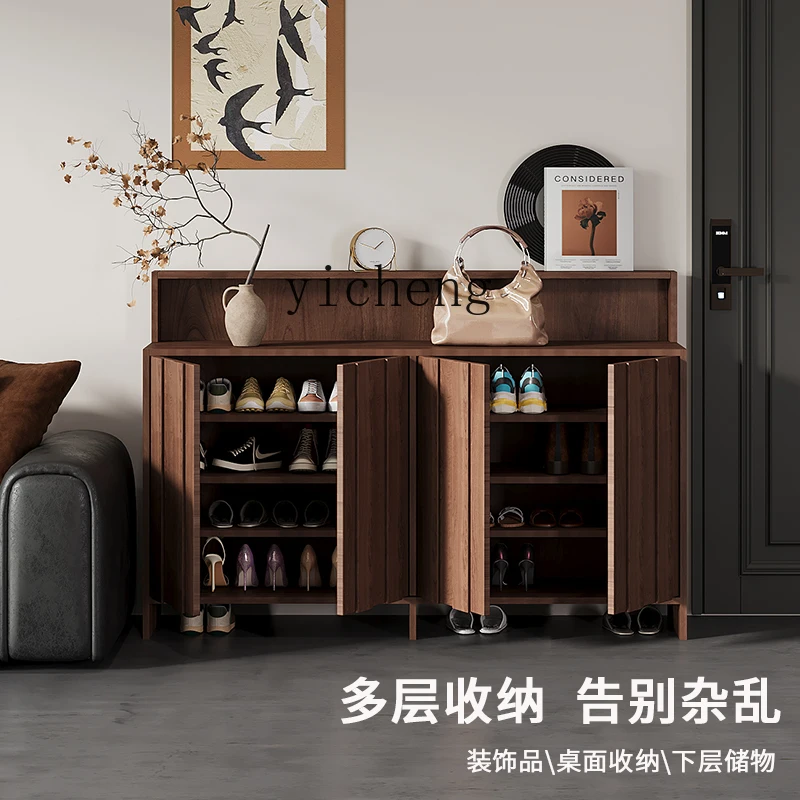 a6 shoe cabinet household entrance solid wood door shoe cabinet integrated corridor dust locker