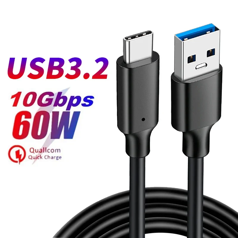 

USB3.2 10Gbps Cable USB A to Type C Data Transfer cable tipo c for Mobile Phone SSD Hard Disk 3A 60W QC 3.0 Quick Charging Cord