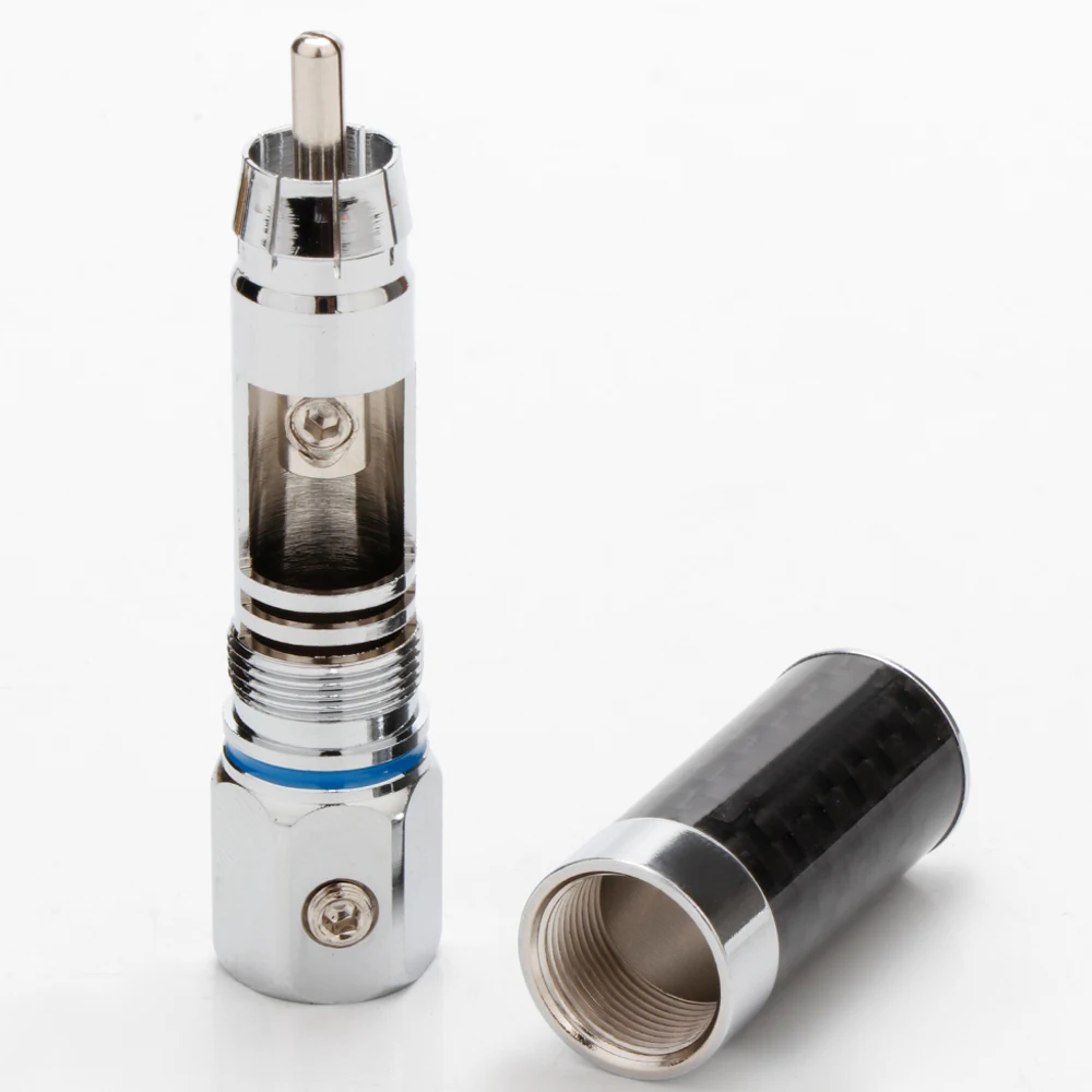 HiFi Rhodium RCA-Stecker, Audio-Buchse, Kohlefaser-Gehäuse Lautsprecheranschluss, Männlicher Lötstecker, Schraubverriegelung Ohne Löten – Detail 9