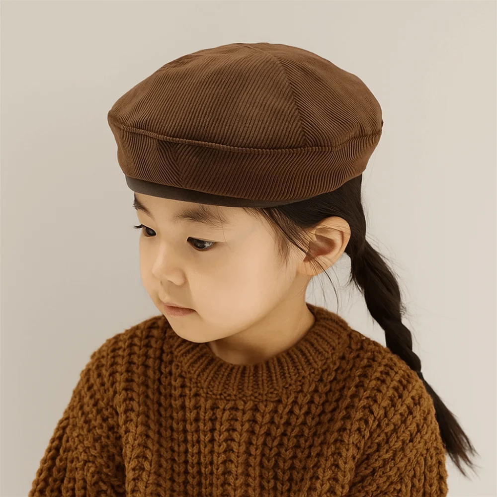 

Vintage Korean Baby Beret Corduroy Sweet Beanies Cap Casual Spring Autumn Painter Hats 2-6year