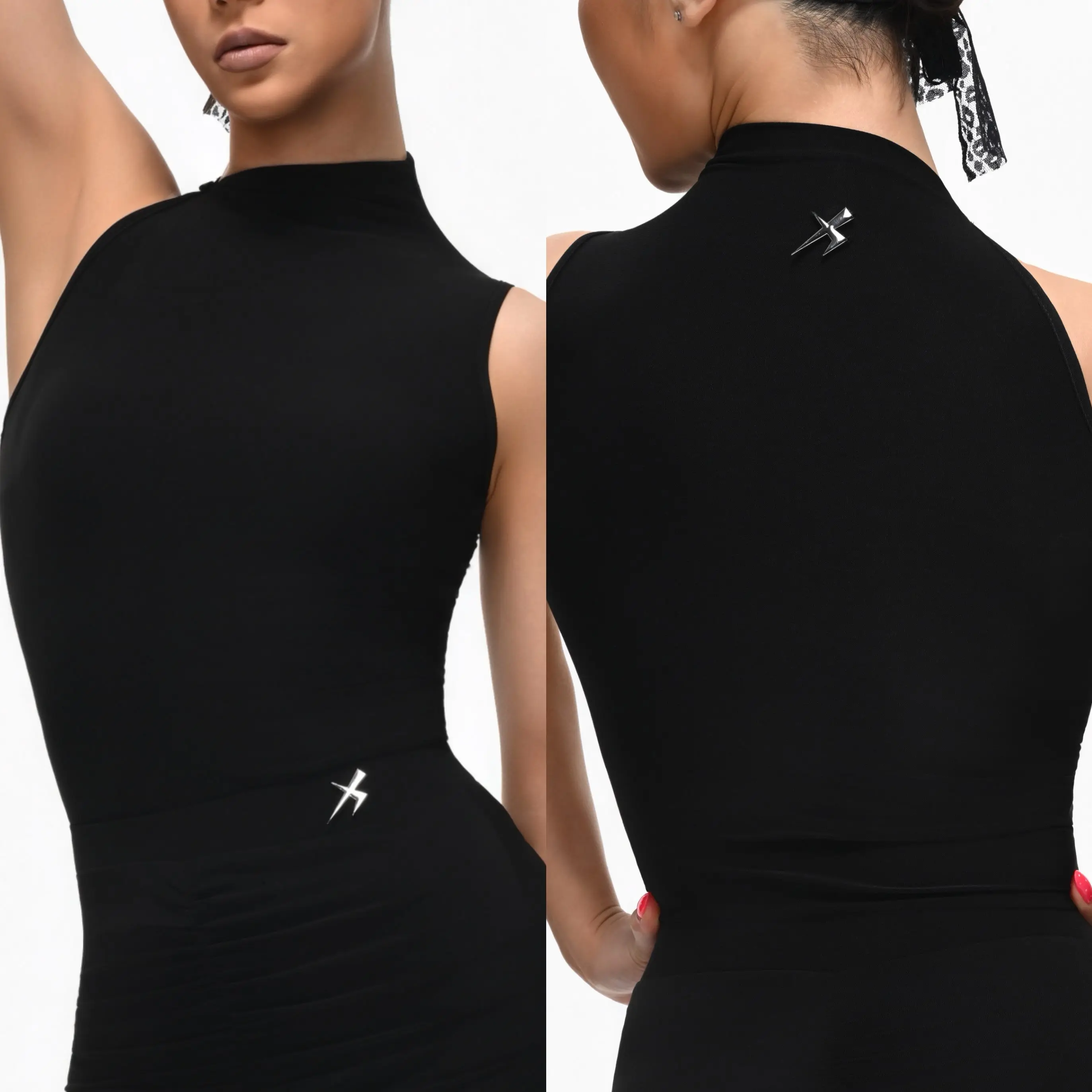 Sleeveless High Collar Latin Dance Tops Women Practice Wear Training Black Bodysuit Adult Chacha Rumba Dance Clothes DNV26976