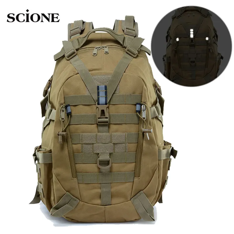 40L Camping Backpack Bag Men Travel Bags Tactical Molle Climbing Rucksack Hiking Men Outdoor Reflective Hunting School Bag