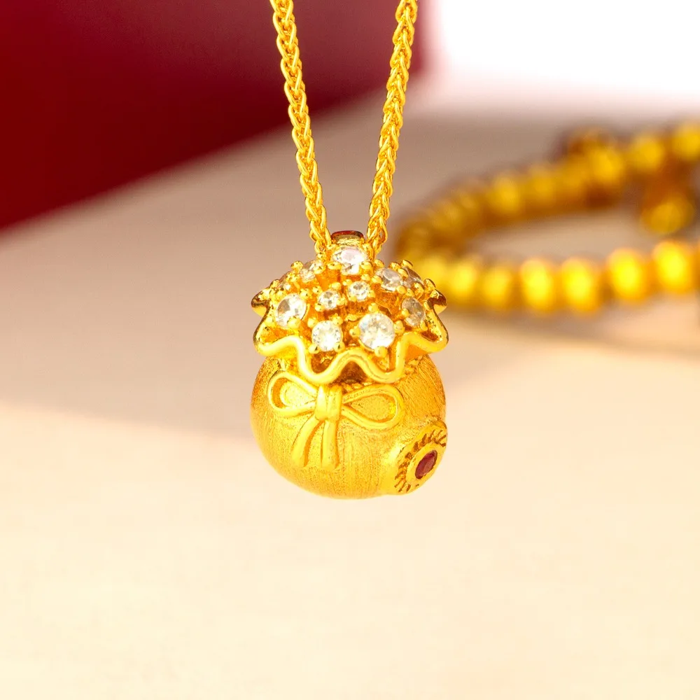 Drawing craft small fortune bag necklace female national style light luxury purse 9999gold