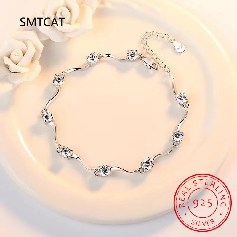 925 Sterling Silver Four Claw Moissanite Tennis Bracelet for Women Lab Diamond Twist Wave Bracelet for Party Gift Pulseiras