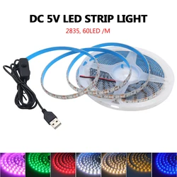 DC 5V USB LED 스트립 라이트, 2835 유연한 TV 배경 조명 테이프, 홈 장식 램프, 60LEDs/m, 0.5m, 1m, 2m, 3m, 4m, 5m, IP21, IP65