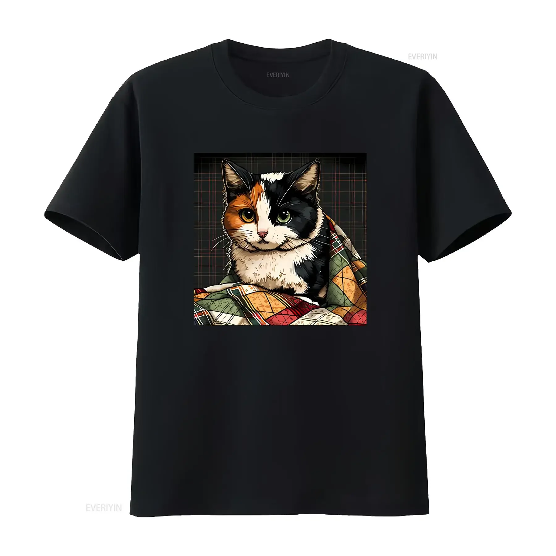Calico Cat On A Quilt Vintage T Shirt Cute Lovers GIft For Her vintage Washed graphic Top For Everyday Wear designer clothes