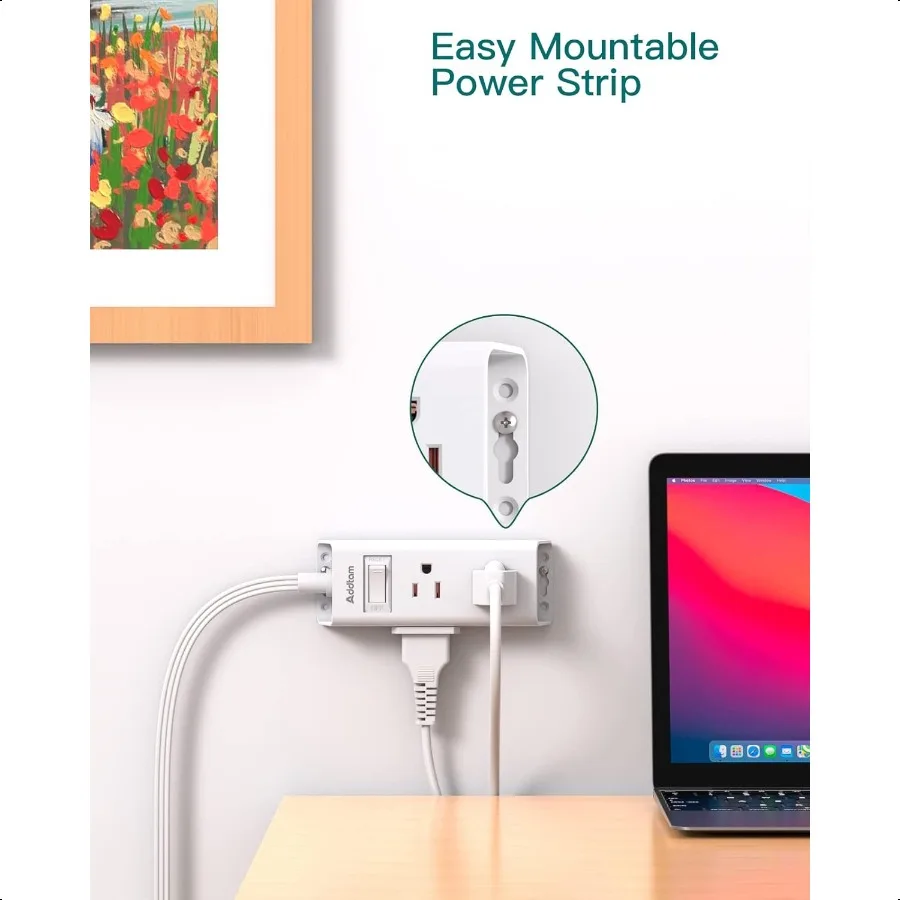 Entrada de crucero Regleta de enchufe plano Addtam Cable de extensión ultraplano de 5 pies con extensor de 6 salidas Sin protector contra sobretensiones para Cruis