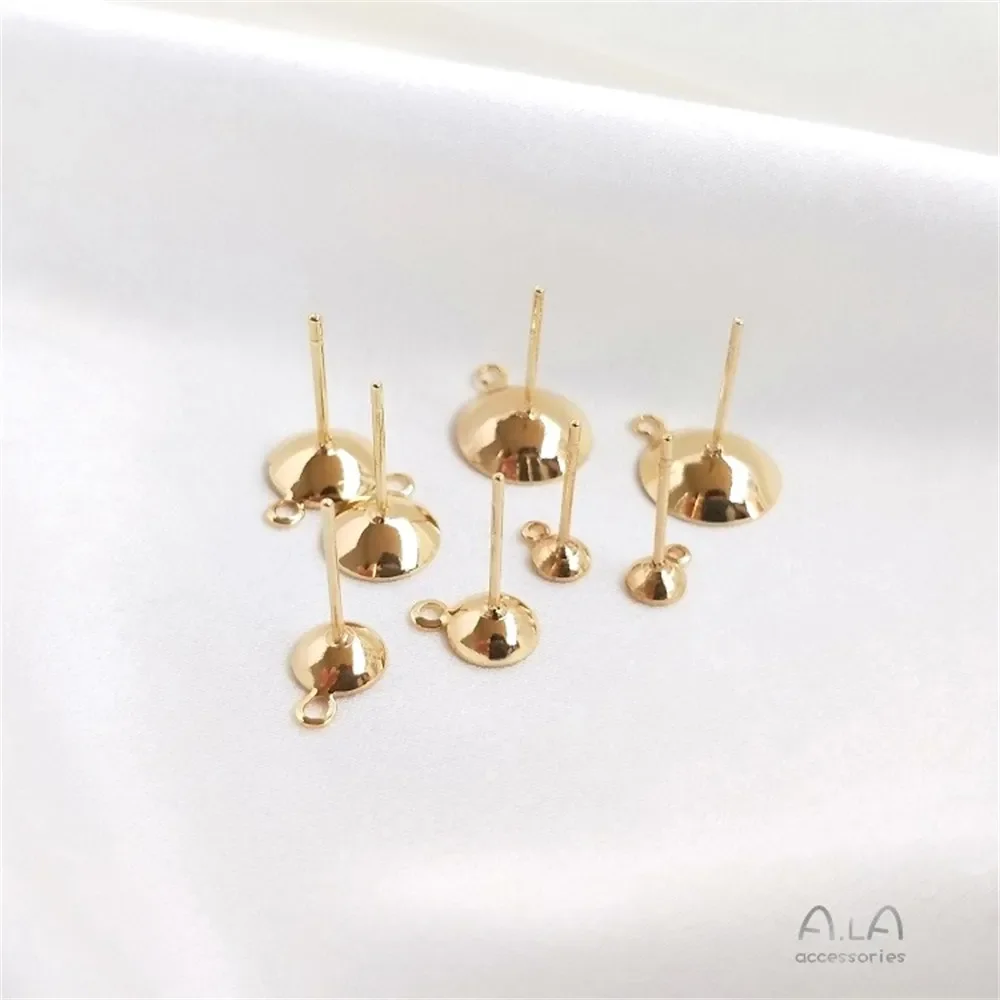 14K Gold-Color Bowl Holder Ear Pins Pasted Crystal Pearl Cup Needle Studs DIY Ear Pendant Accessories E025