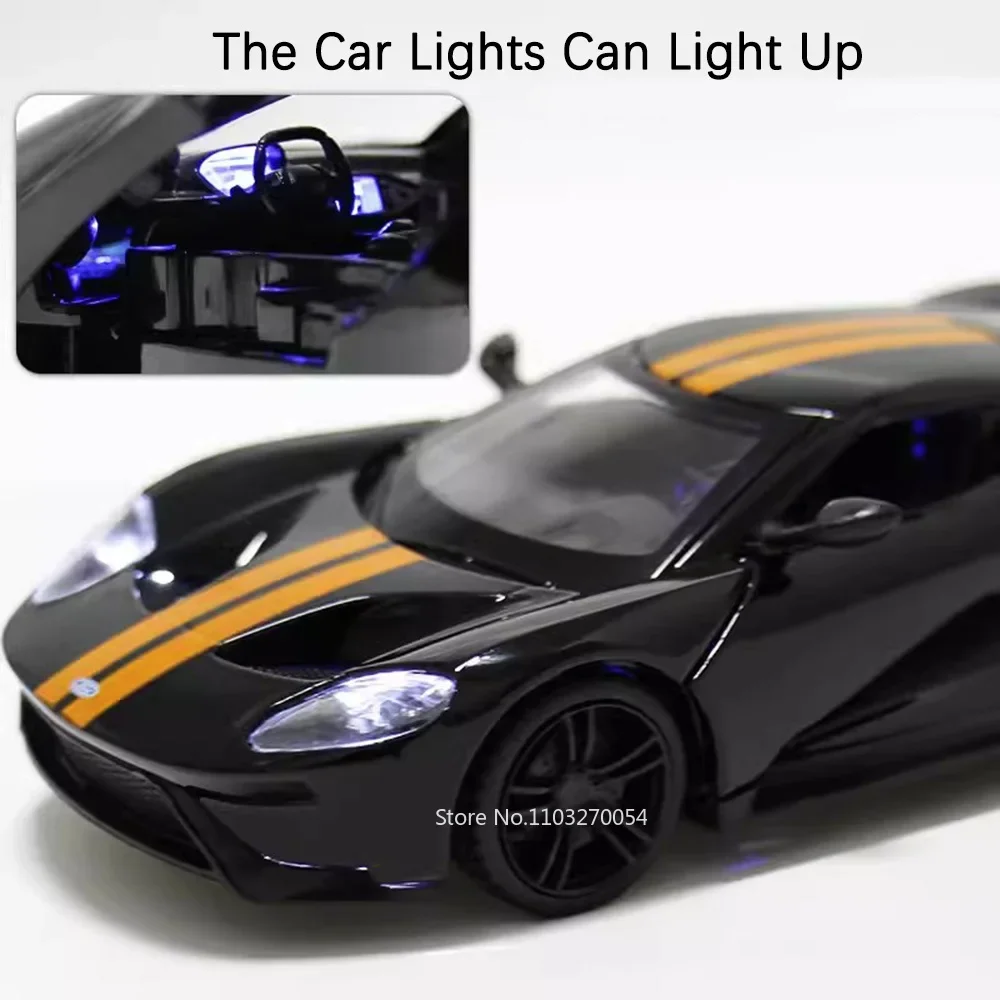 1:32 2017 FORD GT Toys Cars Model Alloy Diecast Vehices Doors Opened Sound Light Pull Back Rubber Tire Collection Kids Toy Gifts