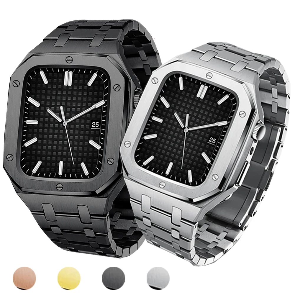 مجموعة تعديل الفاخرة لحقيبة ساعة أبل ، حزام الحافة المعدنية ، مجموعة تعديل وزارة الدفاع ، iWatch 8 ، 7 ، 6 ، 5 ، 4 ، SE ، 6 ، 5 ، SE ، 44 مللي متر