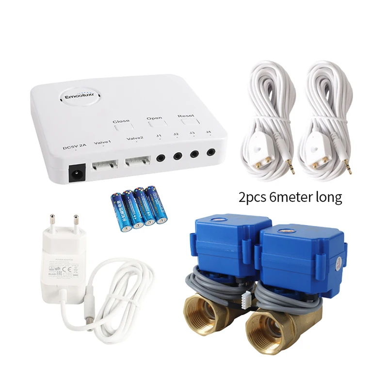 

Система оповещения о протечках воды с питанием от батареек и разъемом постоянного тока: клапаны CWX-15N 1/2", 3/4", 1" и датчик обнаружения воды 6 м + центральный блок управления