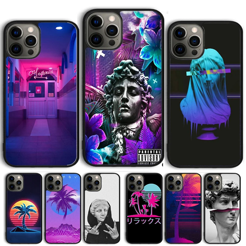 Neon Vaporwave Art Phone case  For iPhone 16 15 14 X XR XS 11 12 mini 13 Pro MAX Plus cover shell coque