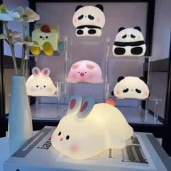 Królik Led lampka nocna Cute Cartoon lampa stołowa dekoracja biurka prezenty dla dzieci sypialnia przedszkole nastrojowe światło akumulator miękki silikon