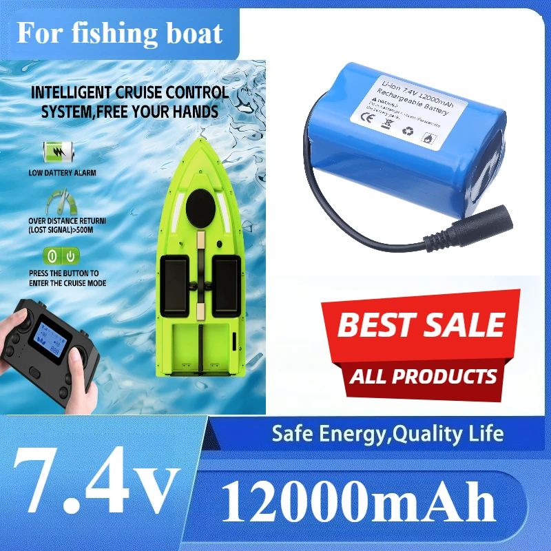 

7.4V 12000mAh Battery with USB Charger For T188 2011-5 V007 C18 H18 Remote Control RC Fishing Bait Boat Spare Battery Parts