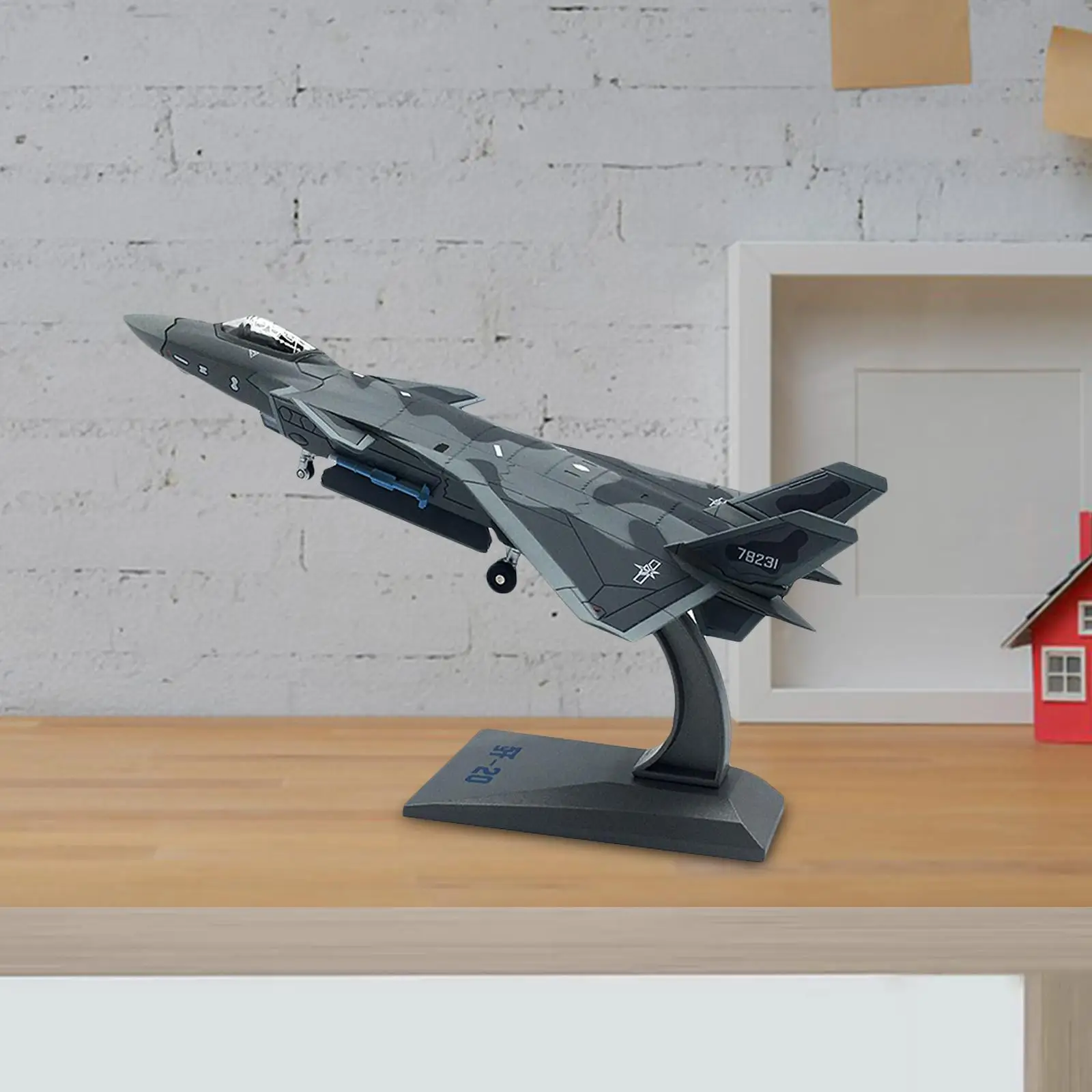 1/100 J-20 Fighter Jet Alloy Model Small Size Weilong Fighter Jet Plane Model with Stand Collection Decoration Alloy Military