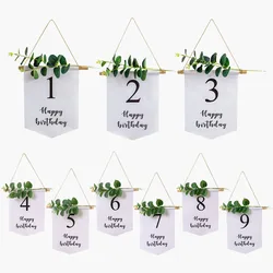 Forest Style Birthday Banners 1 2 3 4 5 6 Year Baby Shower Green Leaves Number Hanging Flag Happy Birthday Party Decoration