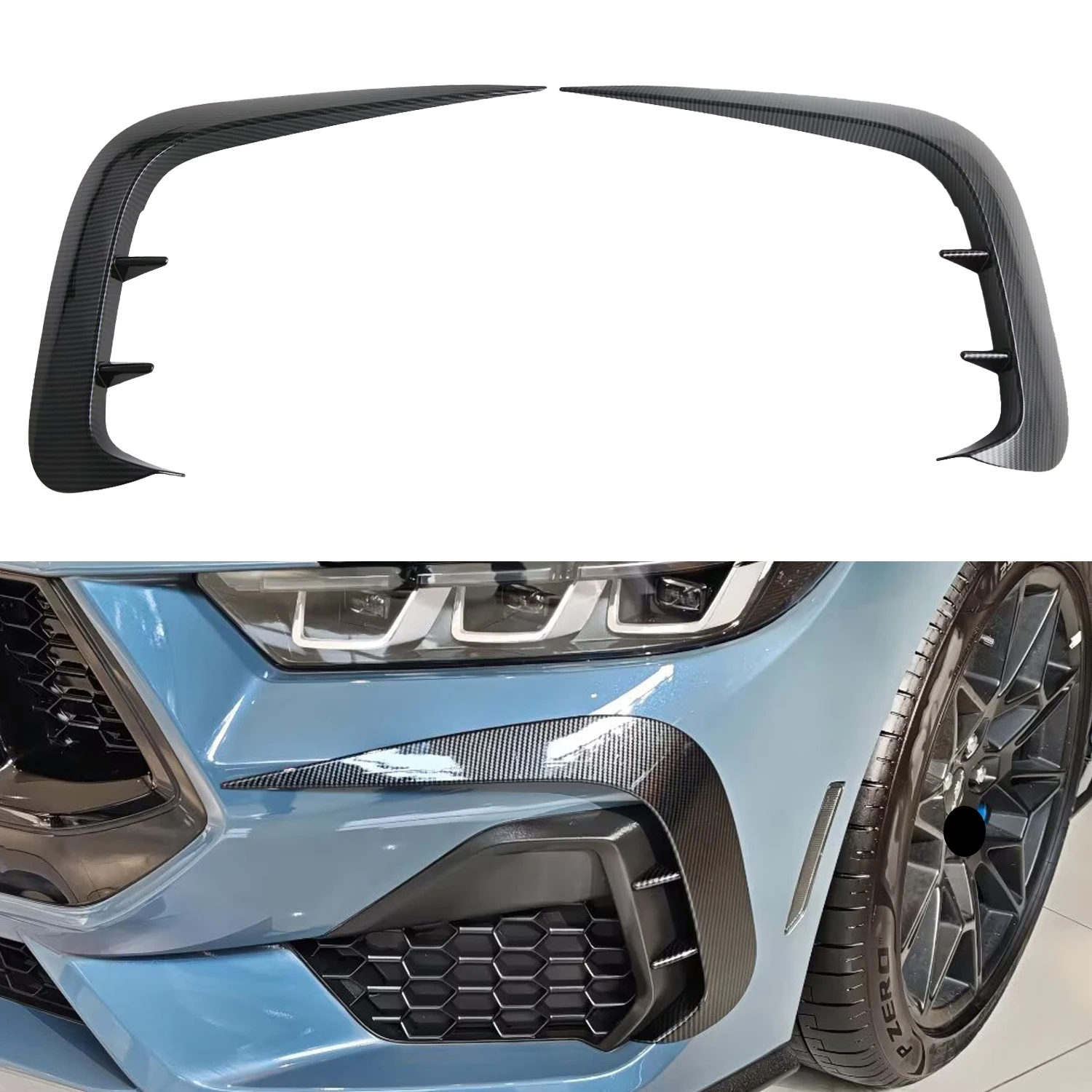 

For Ford Mustang 2024 2025 GT/GT Premium 2024 2025 Car Exterior Front Fog Light Lamp Decor Strip Trim ABS Carbon Black 2pcs