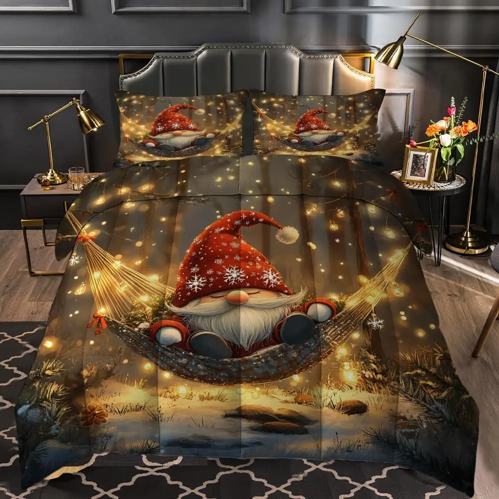 

Latacaca 3-х шт. Рождественский комплект одеял с гномом, комплект толстых одеял, уютное одеяло, комплект постельного белья, 1 одеяло + 2 наволочки, идея праздничного подарка