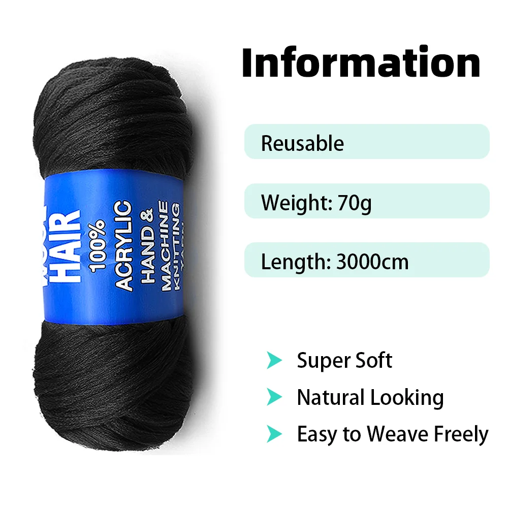 Extensões brasileiras de cabelo de lã, Fio acrílico para tranças africanas, Torção senegalesa, Faux Locs, Wraps, Tranças Jumbo, 70g