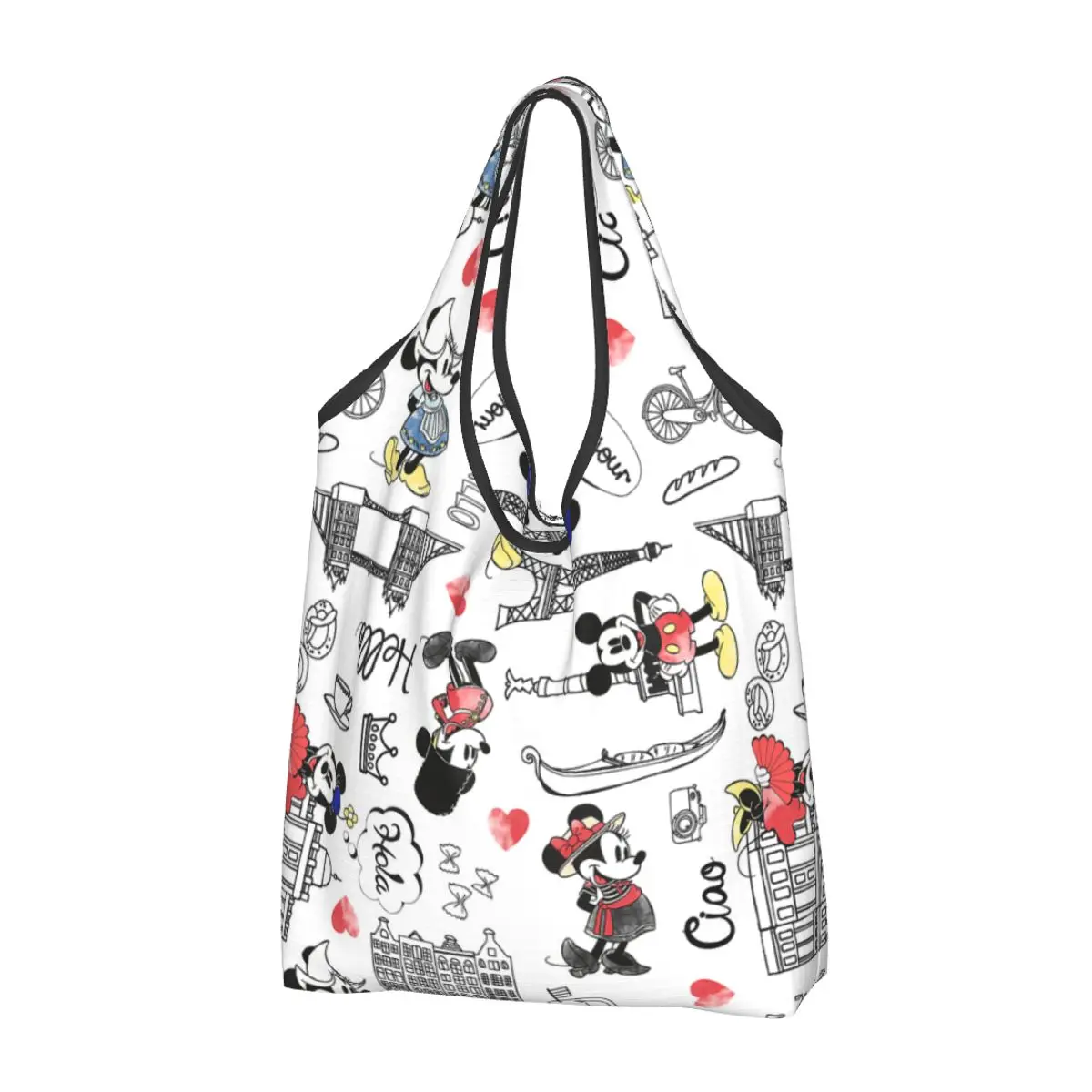 

Large Reusable Mickey Minnie Mouse Cities Of Love Grocery Bags Recycle Foldable Shopping Eco-Friendly Bag Washable Waterproof