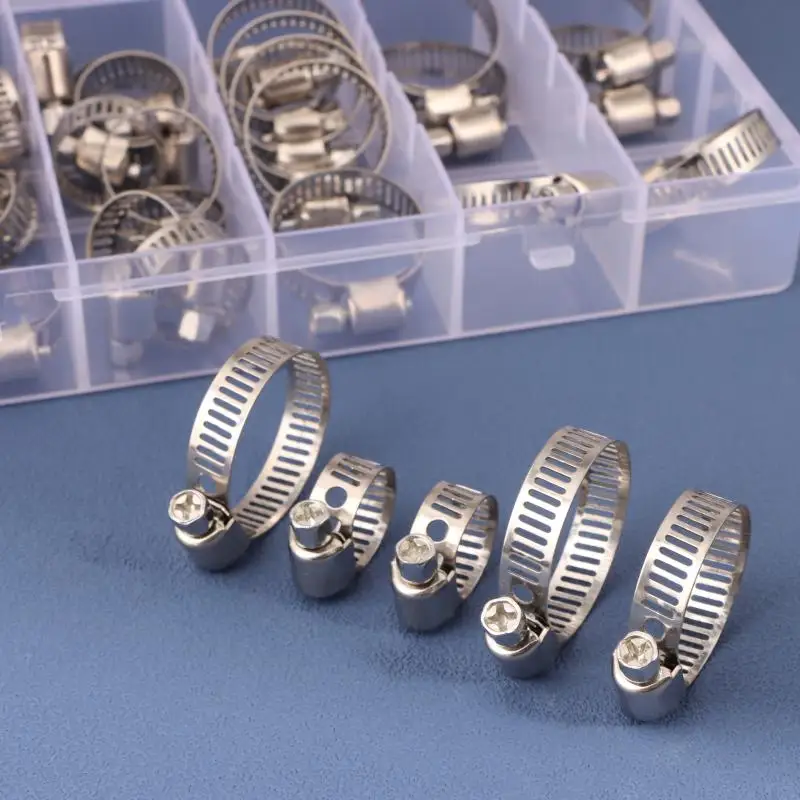 Conjunto de braçadeiras de mangueira de aço inoxidável ajustável engrenagem sem fim parafuso banda braçadeira de mangueira para tubo de combustível torneira fixadores variedade kit