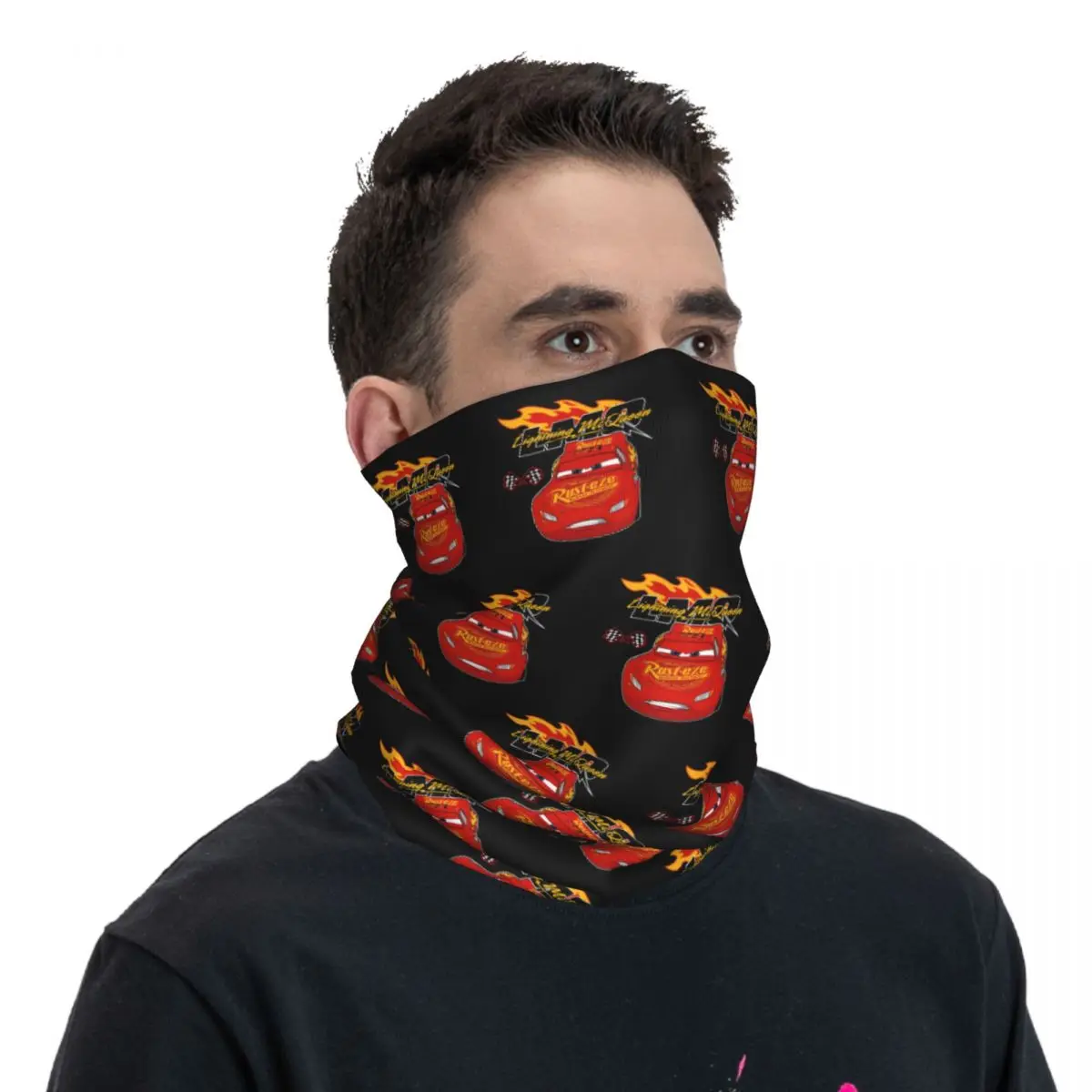 Custom Retro   Lightning McQueen Car Bandana Neck Gaiter for Ski Cycling Men Women Wrap Scarf Cartoon Balaclava Warmer