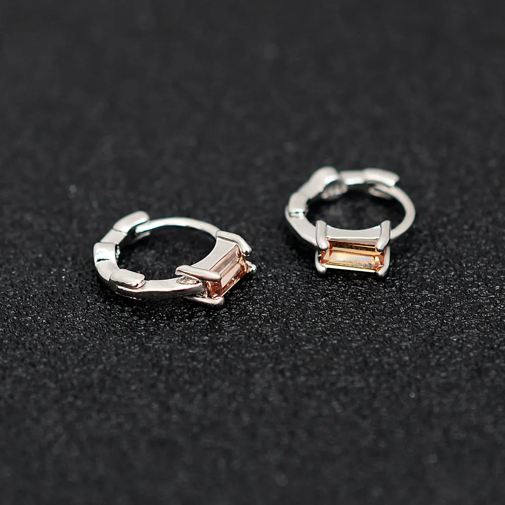 Huggies Earrings Purple white Green Blue Red Square Heart Silver Color Small Hoop Earrings for Women Girls Wedding Jewelry