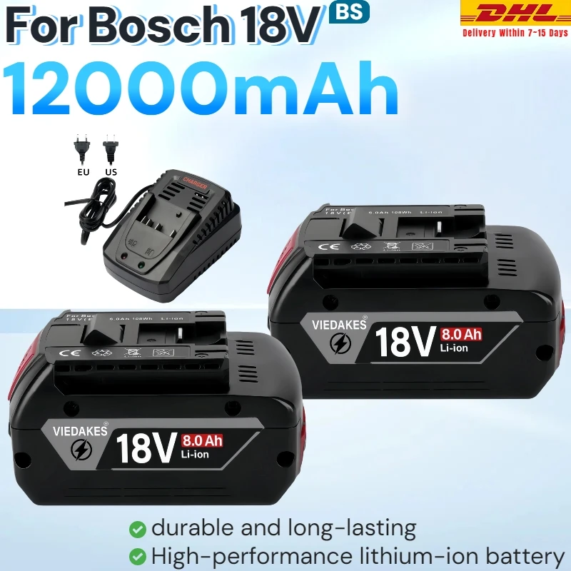 

High Capacity 18V 8AH 10AH 12AH Battery for Bosch GWS180 GDR215 GDS400 DSR185 Tools