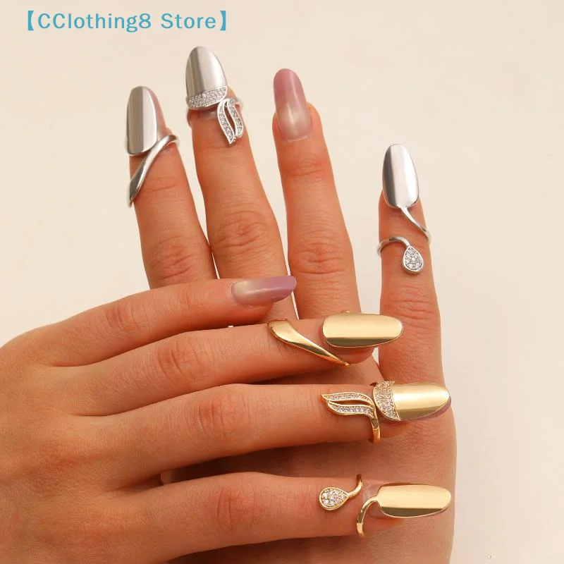1/3Pcs Fashionable Zircon Nail Cover Ring Creativity Metal Detachable Nail Ring Simple Hand Jewelry Accessories Gifts【AliS8】
