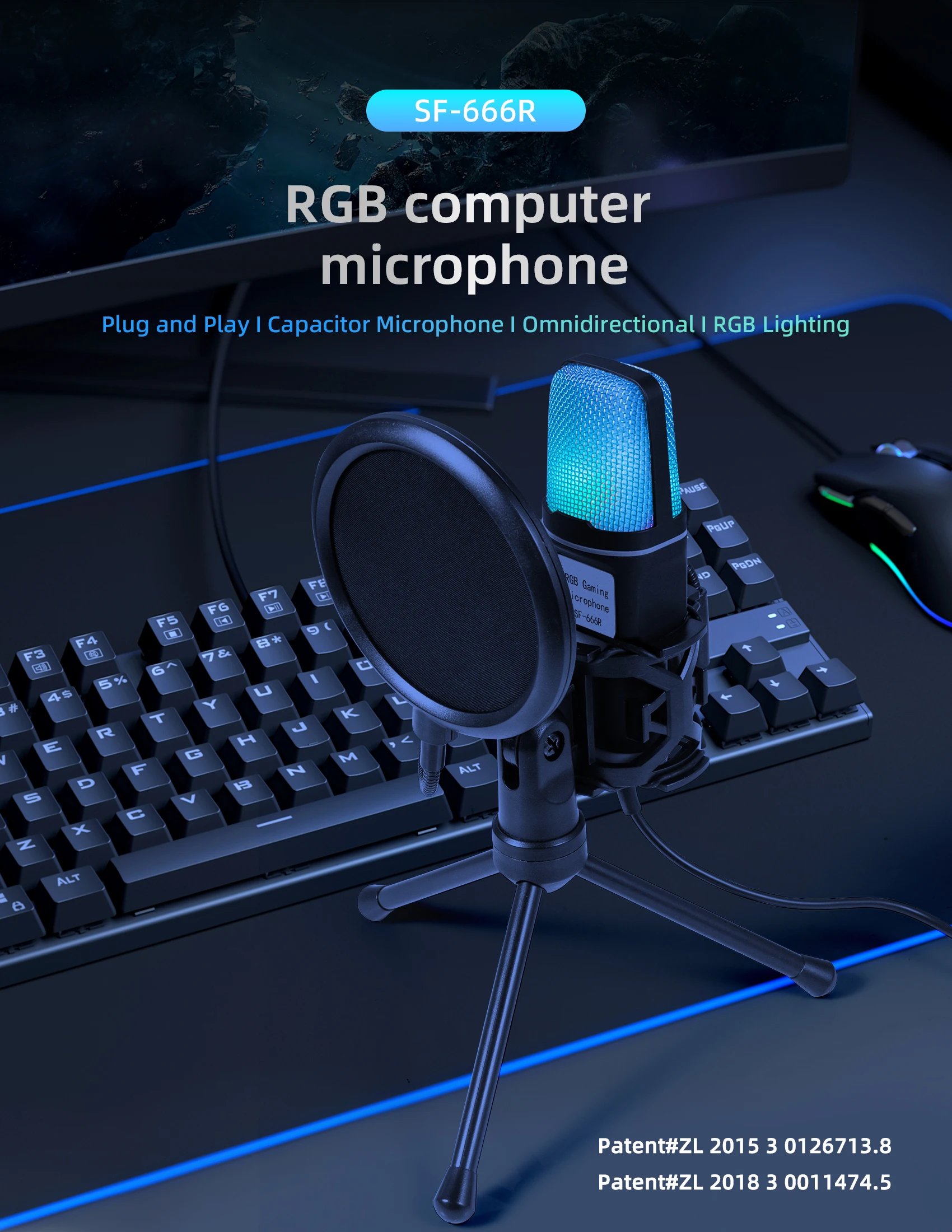 Recording Pop Filter - ไมโครโฟนคอนเดนเซอร์แบบมืออาชีพสำหรับพีซีคาราโอเกะเกมมิ่งไลฟ์สตรีมมิ่งชุดไมโครโฟนบันทึกเสียงพร้อมขาตั้งและตัวกรองเสียงป๊อป