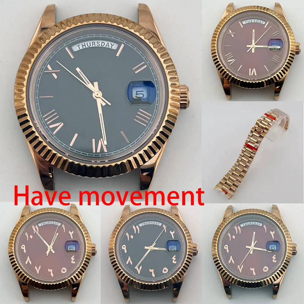 

Rose gold Day date 39mm 316L stainless steel sapphire glass Arabic numeral watch 5BAR waterproof equipped with Miyota 8285 autom